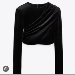 Zara Black Velvet Long Sleeve Top